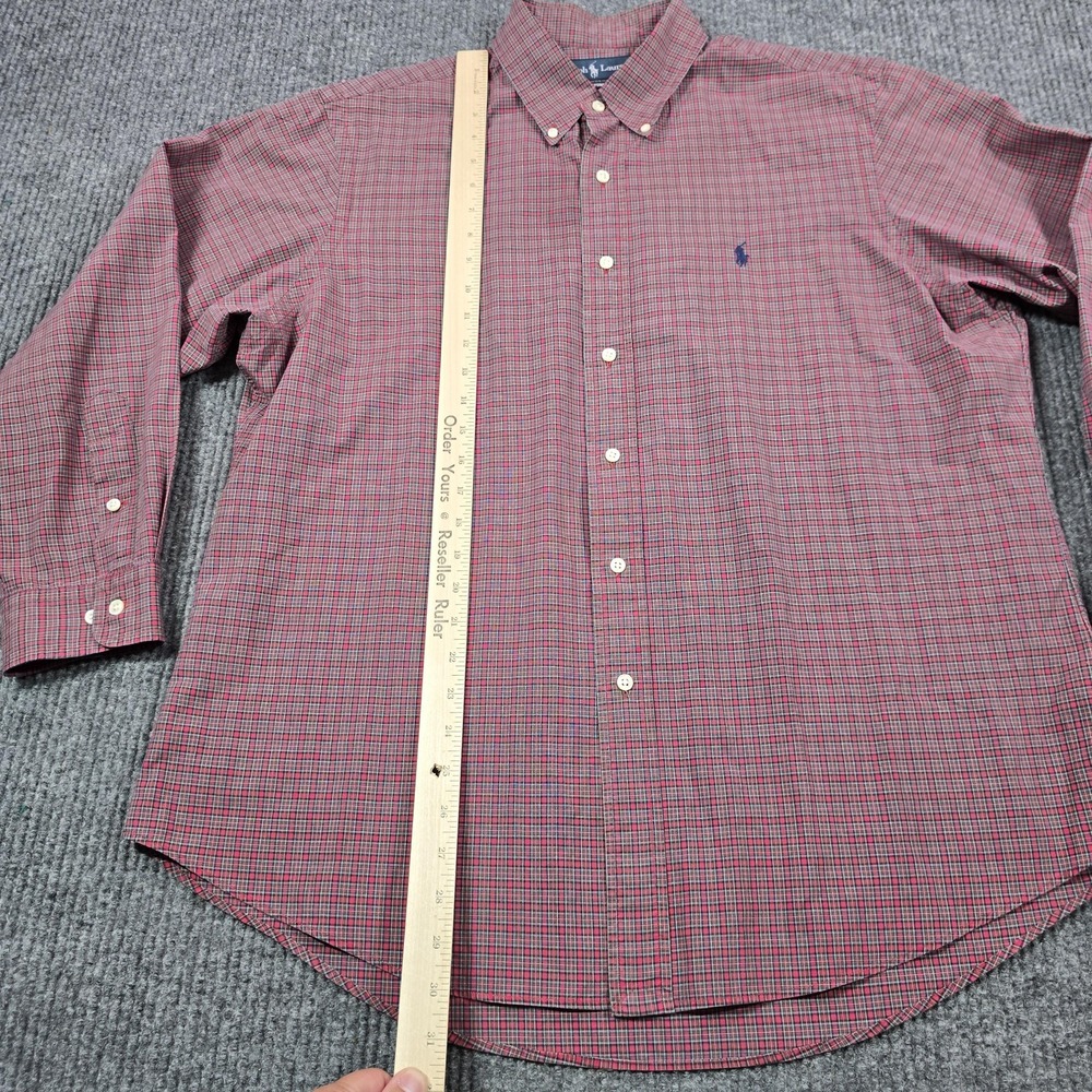 Ralph Lauren Shirt‎ Mens 17 32/33 Red Green Plaid Button Down Custom Fit Pony - Picture 6 of 8
